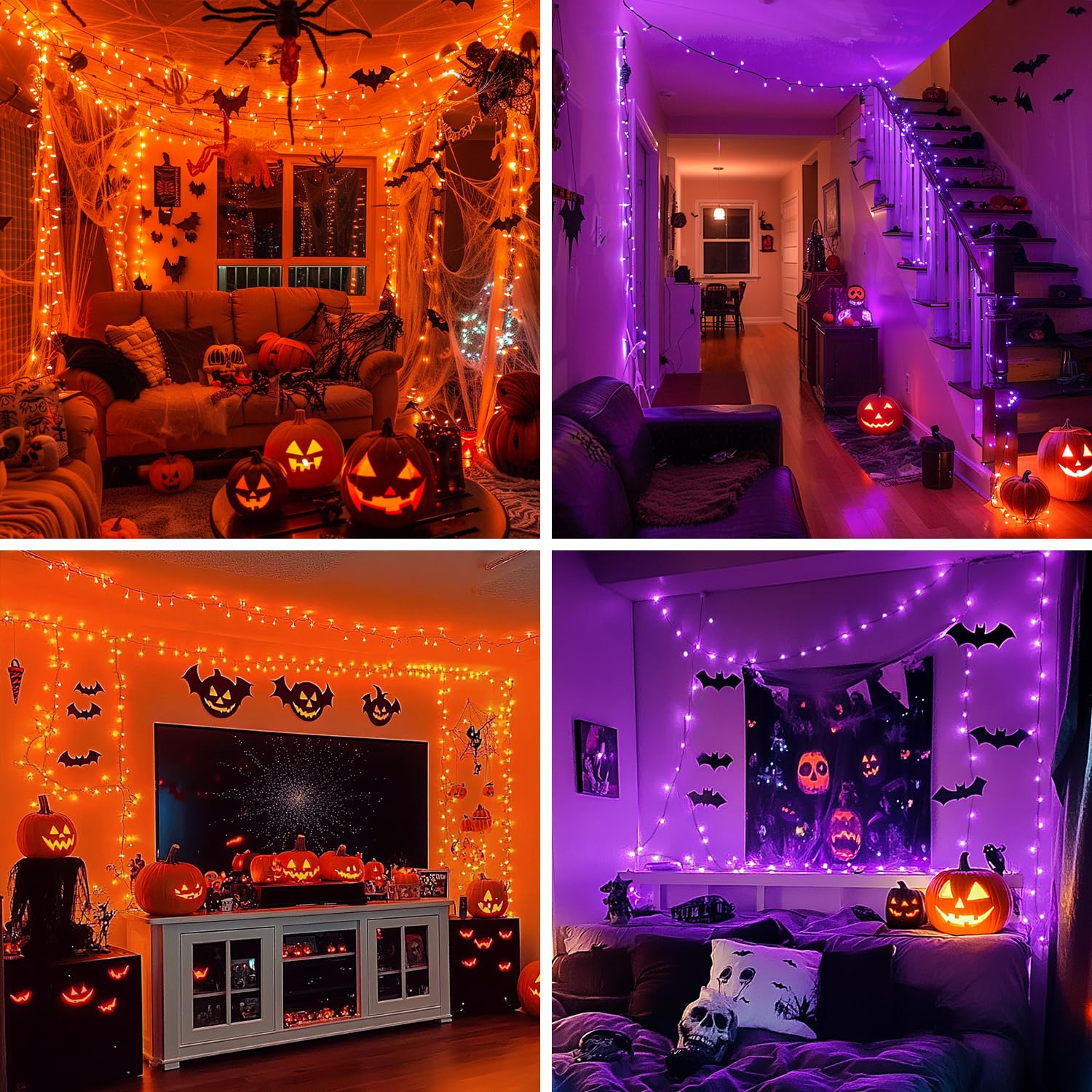 JMEXSUSS 500 LED Halloween Lights Outdoor Orange and Purple, 173ft